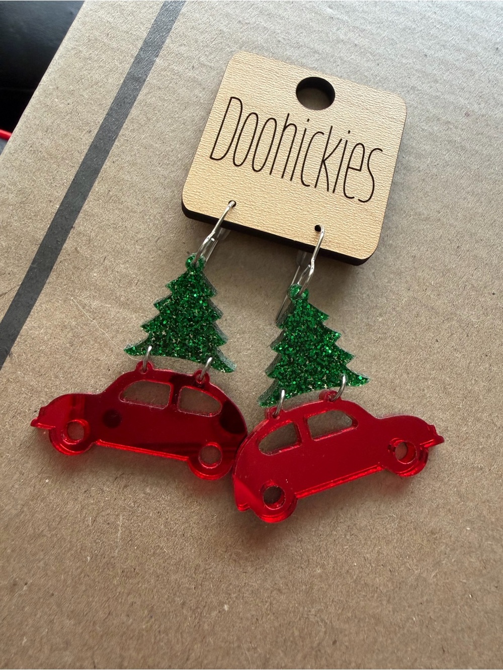 Red Car and Tree Christmas Earrings NEW